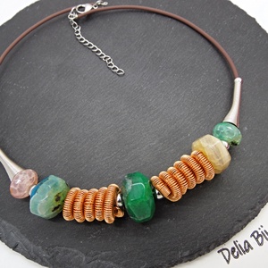 Colier Statement Handmade din Agate Multicolore (cod1345) - bijuterii - coliere - coliere din pietre semiprețioase - Artynos.ro