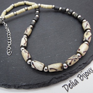 Colier handmade cu margele din os stil tribal - etnic (cod1346), Bijuterii, Coliere, Coliere din margele, Confectionarea bijuteriilor, ARTYNOS