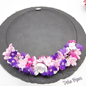 Colier handmade statement cu flori multicolore (cod1349), Bijuterii, Coliere, Coliere din margele, Confectionarea bijuteriilor, ARTYNOS