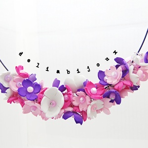 Colier handmade statement cu flori multicolore (cod1349) - bijuterii - coliere - coliere din mărgele - Artynos.ro