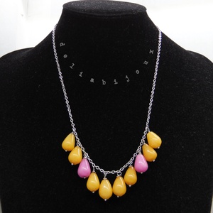 Colier handmade din jad galben si roz bijuterii unicat (cod1350), Bijuterii, Coliere, Coliere din pietre semipretioase, Confectionarea bijuteriilor, ARTYNOS