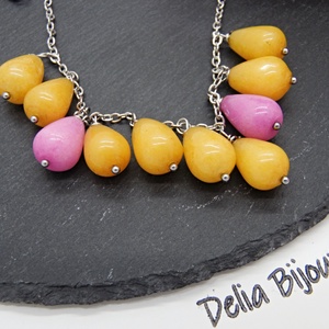 Colier handmade din jad galben și roz bijuterii unicat (cod1350) - bijuterii - coliere - coliere din pietre semiprețioase - Artynos.ro