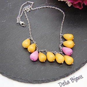 Colier handmade din jad galben și roz bijuterii unicat (cod1350) - bijuterii - coliere - coliere din pietre semiprețioase - Artynos.ro