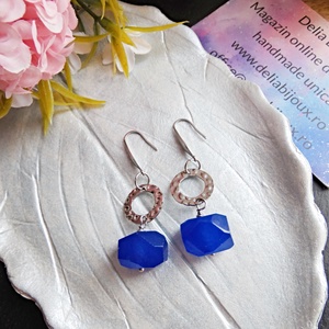 Cercei handmade cu pietre semipretioase - agate albastre (cod1351), Bijuterii, Cercei, Cercei din pietre semipretioase, Confectionarea bijuteriilor, ARTYNOS