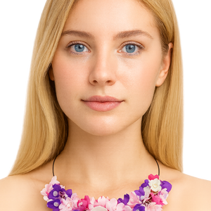 Colier handmade statement cu flori multicolore (cod1349), Bijuterii, Coliere, Coliere din margele, Confectionarea bijuteriilor, ARTYNOS