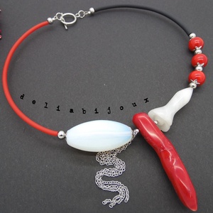 Colier handmade unicat - coral, opalit, agata (cod632) - bijuterii - coliere - coliere din pietre semiprețioase - Artynos.ro