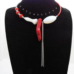 Colier handmade unicat - coral, opalit, agata (cod632) - bijuterii - coliere - coliere din pietre semiprețioase - Artynos.ro