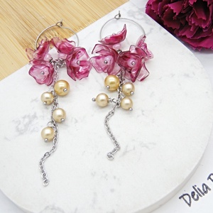 Cercei statement handmade unicat - PET-uri (plastic) reciclate - flori (cod1353) - bijuterii - cercei - cercei lungi - Artynos.ro