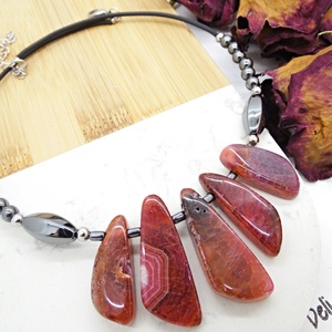 Colier Statement Handmade din Agate si hematit- design modern, elegant si plin de personalitate (cod1354) - Artynos.ro