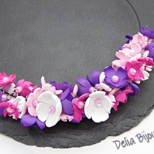 Colier handmade statement cu flori multicolore (cod1349) - bijuterii - coliere - coliere din mărgele - Artynos.ro