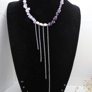 Colier handmade unicat - ametist, cuart si perle cultura (cod1219), Bijuterii, Coliere, Coliere din pietre semipretioase, Confectionarea bijuteriilor, ARTYNOS