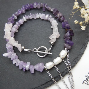 Colier handmade unicat - ametist, cuart si perle cultura (cod1219) - bijuterii - coliere - coliere din pietre semiprețioase - Artynos.ro