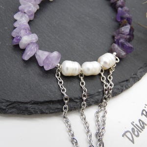 Colier handmade unicat - ametist, cuart si perle cultura (cod1219) - bijuterii - coliere - coliere din pietre semiprețioase - Artynos.ro