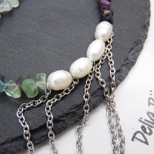 Colier handmade unicat - fluorit si perle cultura (cod1217) - bijuterii - coliere - coliere din pietre semiprețioase - Artynos.ro