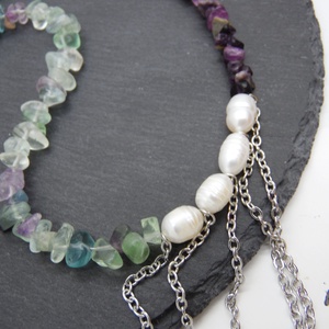 Colier handmade unicat - fluorit si perle cultura (cod1217) - bijuterii - coliere - coliere din pietre semiprețioase - Artynos.ro