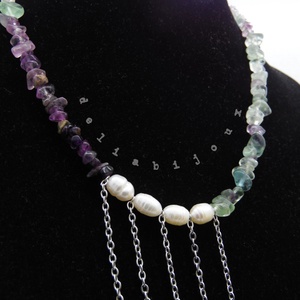 Colier handmade unicat - fluorit si perle cultura (cod1217) - bijuterii - coliere - coliere din pietre semiprețioase - Artynos.ro