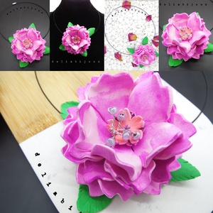 Colier handmade statement unicat -floral - foamiran (cod961) - bijuterii - coliere - coliere cu pandative - Artynos.ro