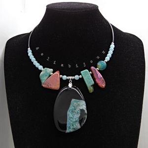 Colier statement - agat, angelit si amazonit bijuterie handmade cu pietre naturale (cod1355) - Artynos.ro