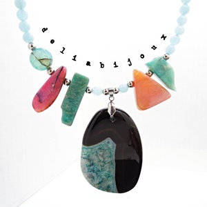 Colier statement - agat, angelit și amazonit bijuterie handmade cu pietre naturale (cod1355) - bijuterii - coliere - coliere din pietre semiprețioase - Artynos.ro
