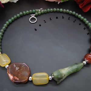 Colier handmade unicat - floare jad, agate, aventurin (cod942) - bijuterii - coliere - coliere din pietre semiprețioase - Artynos.ro