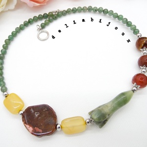 Colier handmade unicat - floare jad, agate, aventurin (cod942) - bijuterii - coliere - coliere din pietre semiprețioase - Artynos.ro