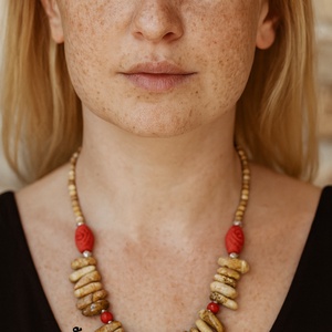 Colier statement handmade unicat - jasp si cinabru (cod1281) - Artynos.ro