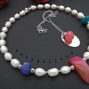 Coliere handmade unicat - perle si agate (cod651) - bijuterii - seturi de bijuterii - Artynos.ro
