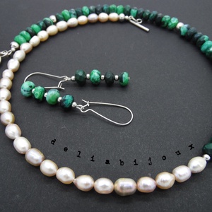 Set de bijuterii handmade unicat agate si perle (cod571) - bijuterii - seturi de bijuterii - Artynos.ro