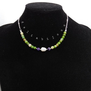 Colier lant otel inoxidabil, agate si perla de cultura naturala (cod1152) - Artynos.ro