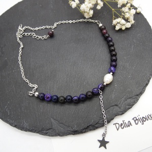 Colier lant otel inoxidabil, agate si perla de cultura naturala (cod1145) - Artynos.ro