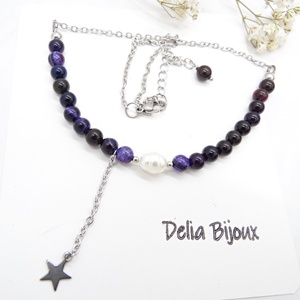 Colier lant otel inoxidabil, agate si perla de cultura naturala (cod1145) - bijuterii - coliere - coliere din pietre semiprețioase - Artynos.ro