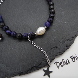 Colier lant otel inoxidabil, agate si perla de cultura naturala (cod1145) - bijuterii - coliere - coliere din pietre semiprețioase - Artynos.ro