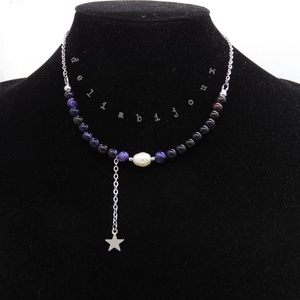 Colier lant otel inoxidabil, agate si perla de cultura naturala (cod1145) - bijuterii - coliere - coliere din pietre semiprețioase - Artynos.ro