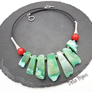 Colier statement cu agate naturale și mărgele de scoică (cod1358) - bijuterii - coliere - coliere din pietre semiprețioase - Artynos.ro