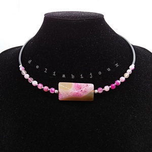 Colier statement din agate naturale pandantiv agat fatetat, handmade, design modern (cod1360) - Artynos.ro