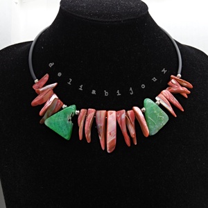 Colier statement din sidef roz si agate verzi (cod1361), Bijuterii, Coliere, Coliere din pietre semipretioase, Confectionarea bijuteriilor, ARTYNOS