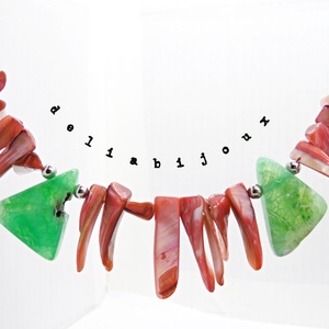 Colier statement din sidef roz și agate verzi (cod1361) - bijuterii - coliere - coliere din pietre semiprețioase - Artynos.ro