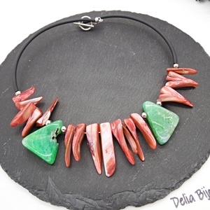 Colier statement din sidef roz și agate verzi (cod1361) - bijuterii - coliere - coliere din pietre semiprețioase - Artynos.ro