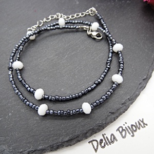 Colier unicat din mărgele de nisip gri și cristale albe fațetate (cod1365) - bijuterii - coliere - coliere din mărgele - Artynos.ro