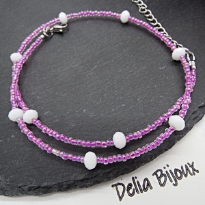 Colier unicat din mărgele de nisip roz și cristale albe fațetate (cod1366) - bijuterii - coliere - coliere din mărgele - Artynos.ro