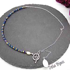 Colier handmade versatil - cristale electroplacate, perla de cultură (cod1367) - bijuterii - coliere - coliere din mărgele - Artynos.ro