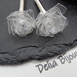 Cercei statement florali din plastic reciclat handmade, unicat (cod1371) - bijuterii - cercei - cercei lungi - Artynos.ro