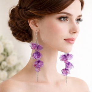 Cercei statement handmade unicat - PET-uri (plastic) reciclate - flori (cod1260), Bijuterii, Cercei, Cercei lungi, Confectionarea bijuteriilor, Produse fabricate din materiale reciclate, ARTYNOS