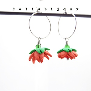 Set Bijuterii Handmade Colier și Cercei cu Flori Roșii (cod1374) - bijuterii - seturi de bijuterii - Artynos.ro