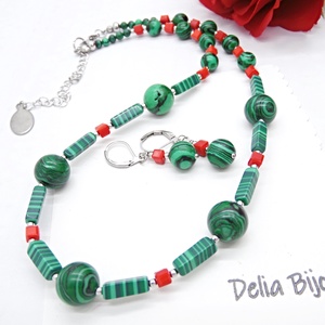 Set bijuterii handmade - malachit si sticla (cod1375) - bijuterii - seturi de bijuterii - Artynos.ro