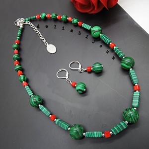 Set bijuterii handmade - malachit si sticla (cod1375) - bijuterii - seturi de bijuterii - Artynos.ro