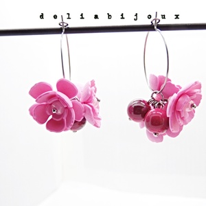 Set bijuterii cu flori roz colier statement și cercei asortați, realizați manual (cod1378) - bijuterii - seturi de bijuterii - Artynos.ro