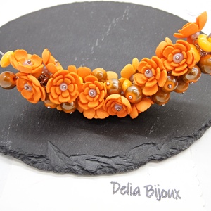 Colier handmade statement cu flori portocalii (cod1379) - bijuterii - coliere - coliere din mărgele - Artynos.ro