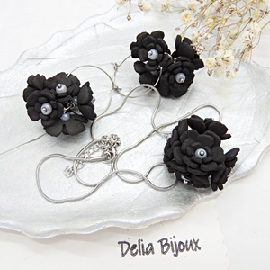 Set bijuterii cu flori negre (cod1380), Bijuterii, Seturi de bijuterii, Confectionarea bijuteriilor, ARTYNOS