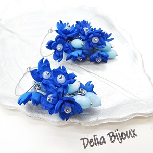Cercei handmade cu flori albastre (cod1381) - bijuterii - cercei - cercei hoops - Artynos.ro